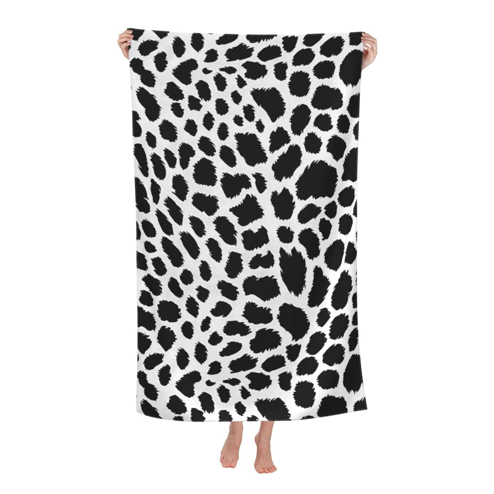 Pojknbv White Black Leopard Print Print Oversized Adult Beach Towel Quick-Dry Comfortable Lightweight Travel Pool Camping