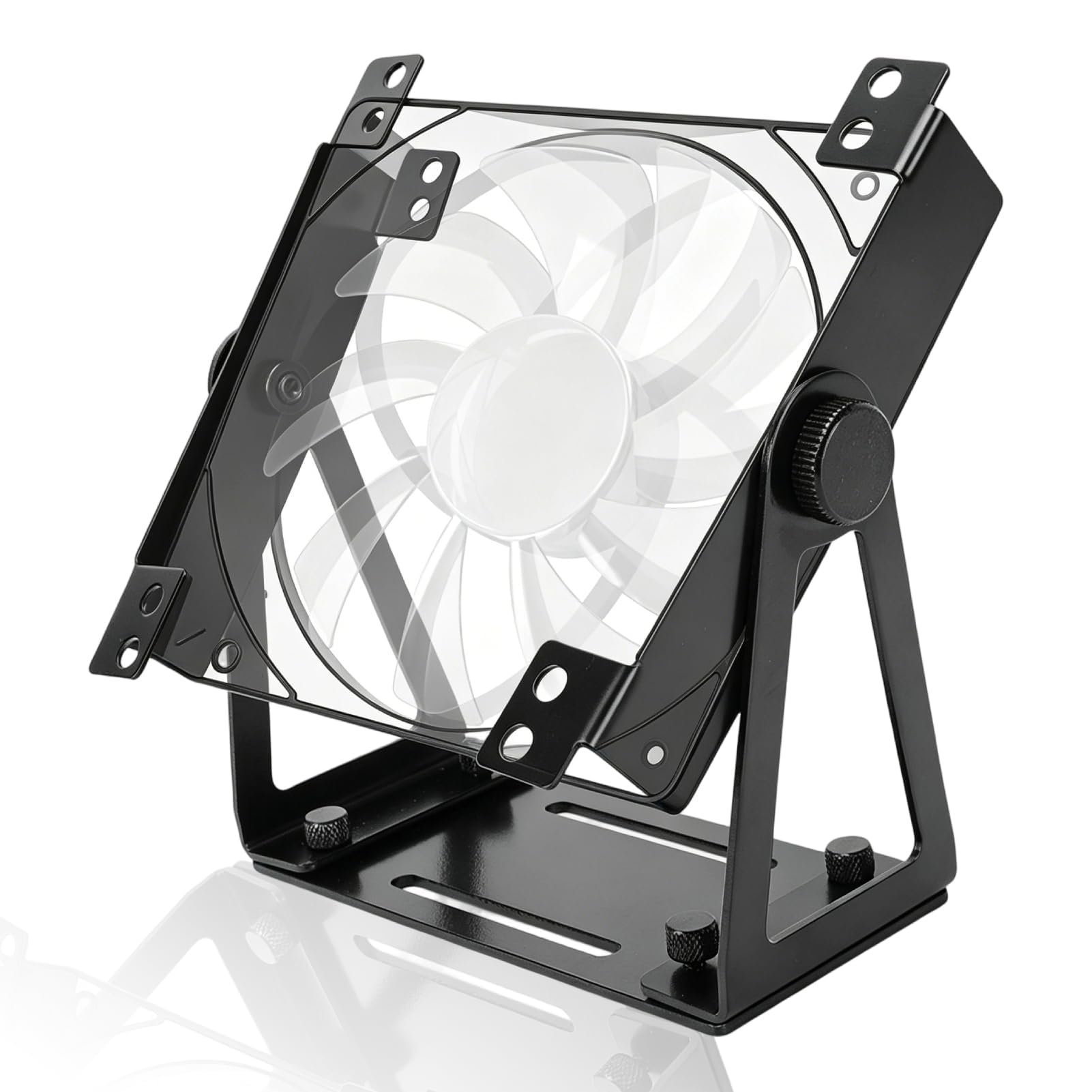 Desk Fan Stand Mount, 360° Vertical Rotation Pivoting Multi Purpose Fan Mount Aluminum Alloy Desktop Cooling Stand Bracket for 120mm 140mm PC Computer Fans (Black)