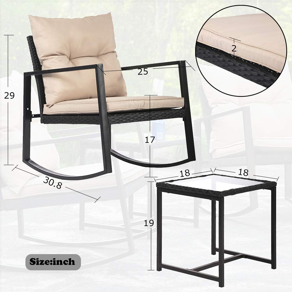 Wicker Patio Furniture Sets Outdoor Bistro Set Rocking Chair 3 Piece