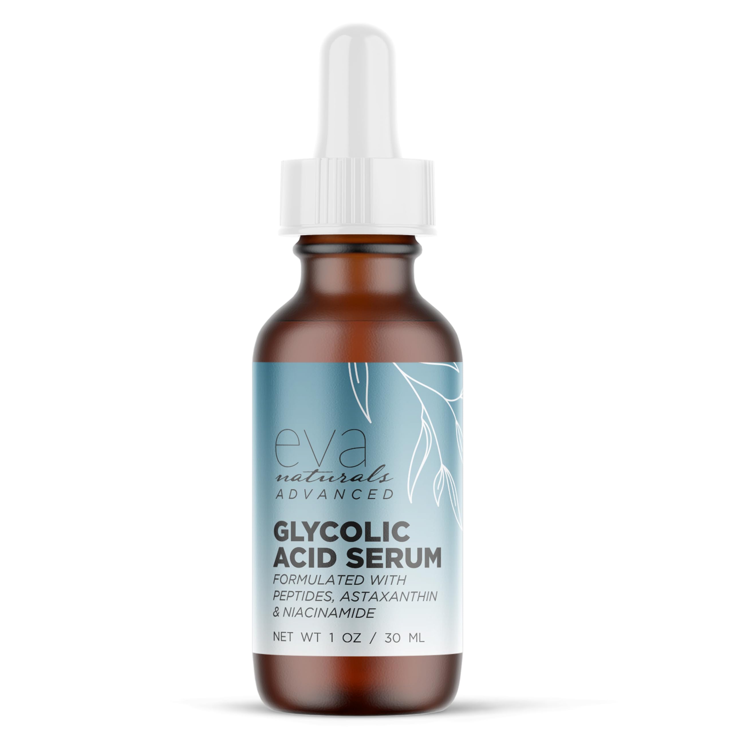 Eva Naturals Glycolic Acid Serum - Anti-Aging Vitamin C & Hyaluronic Acid Skin Brightening Formula Helps To Minimize & Exfoliate Pores, Reduce Fine Lines, Wrinkles, Acne Scarring & Breakouts - 1 Oz