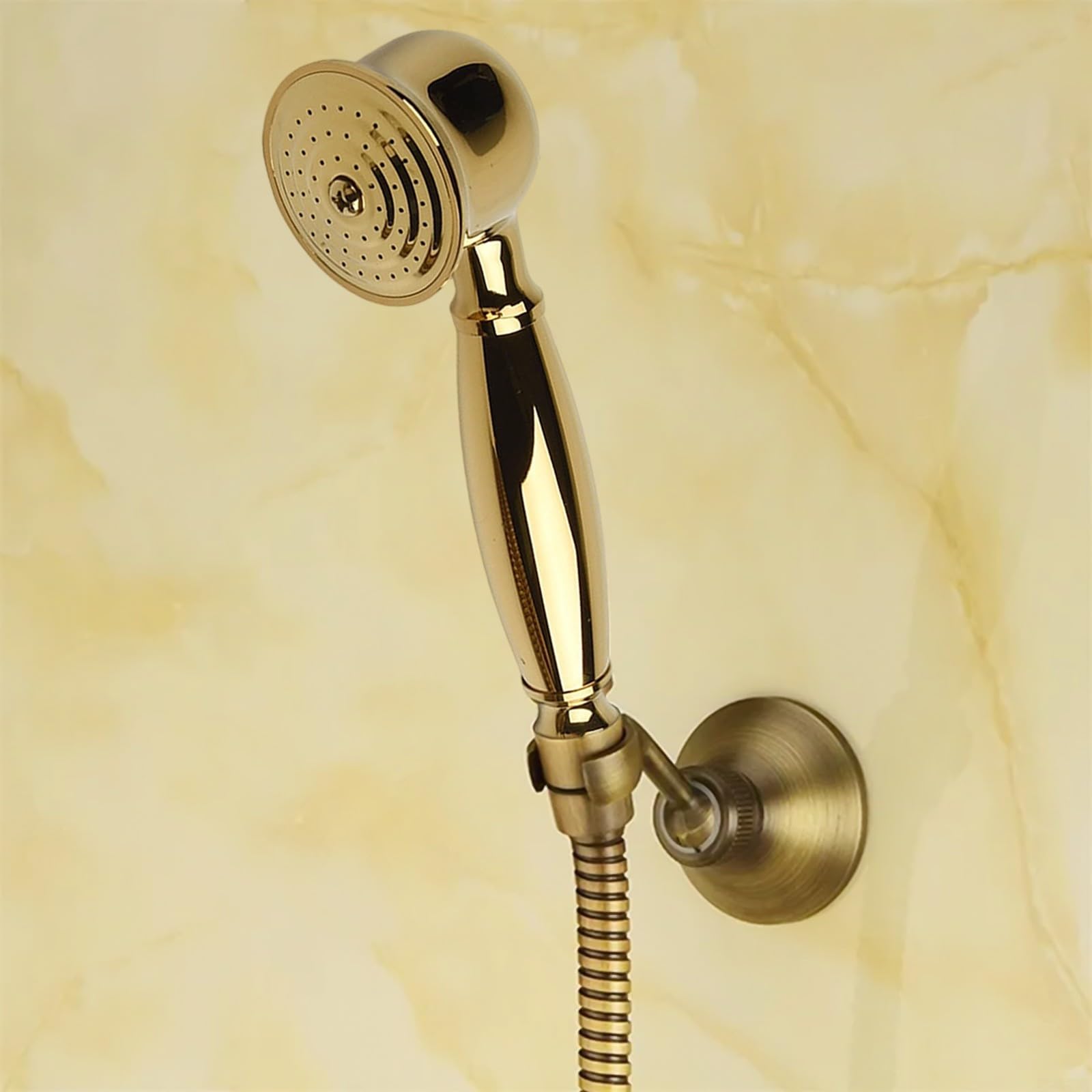 Ręczna głowica prysznicowa wysokociśnieniowa, klasyczny miedziany design retro, styl telefonu do eleganckich łazienek, zawiera wąż