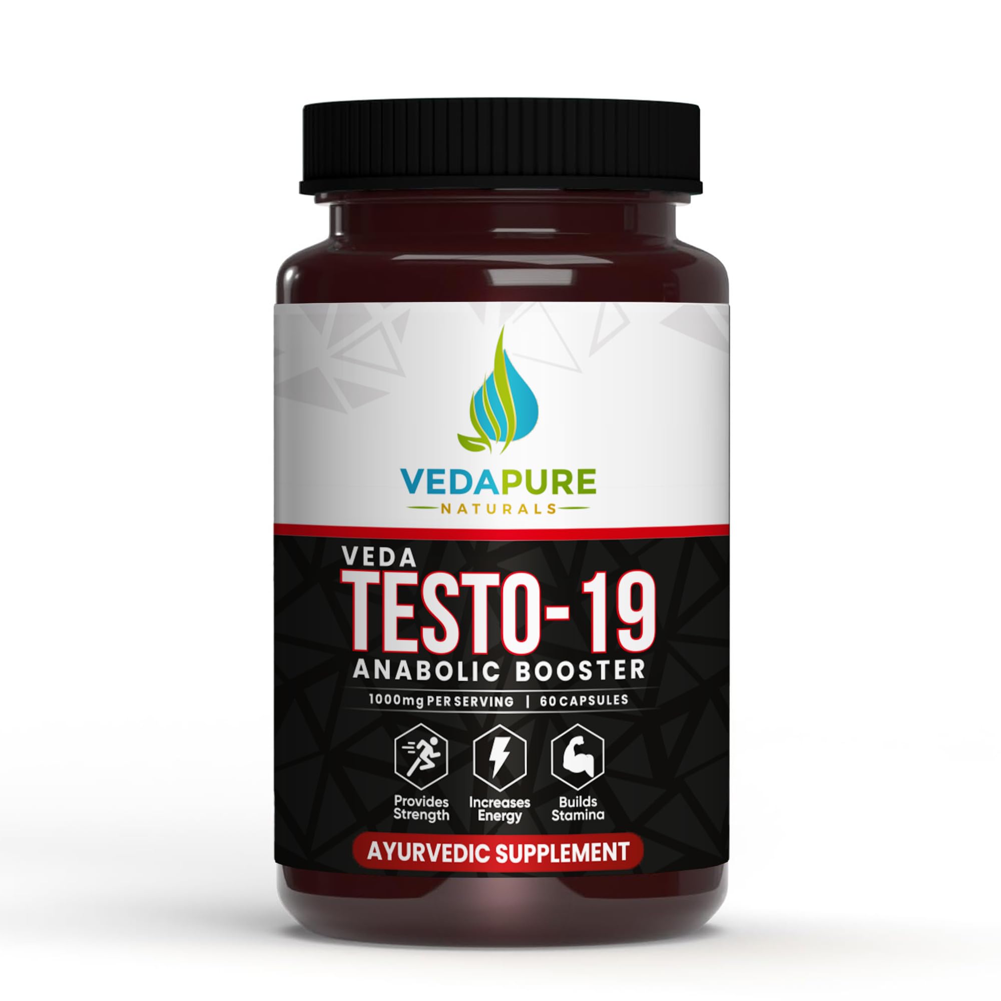 Vedapure Testo-19 Testosterone Booster Supplement for Men | Blend with 1000mg, Ashwagandha, Safed Musli, Shatavari & Gokhru (60 Capsules)
