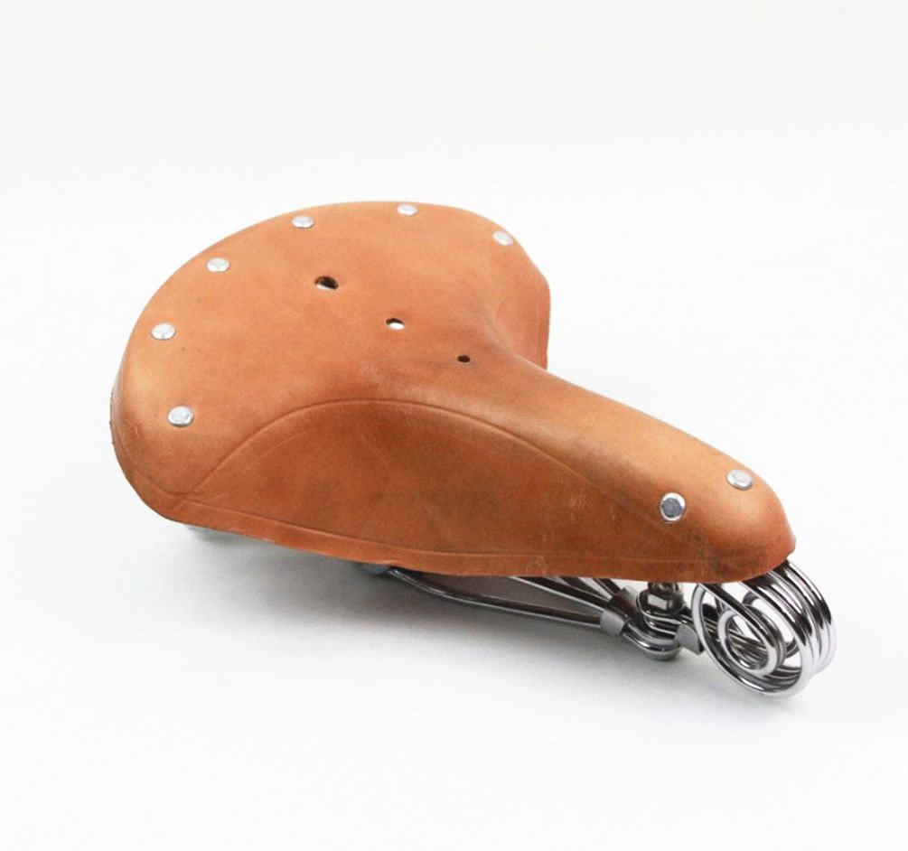 TentHome Leather Bike Saddle Vintage Cycling Bicycle Seat Classic Saddle Spring Rivet (light brown)
