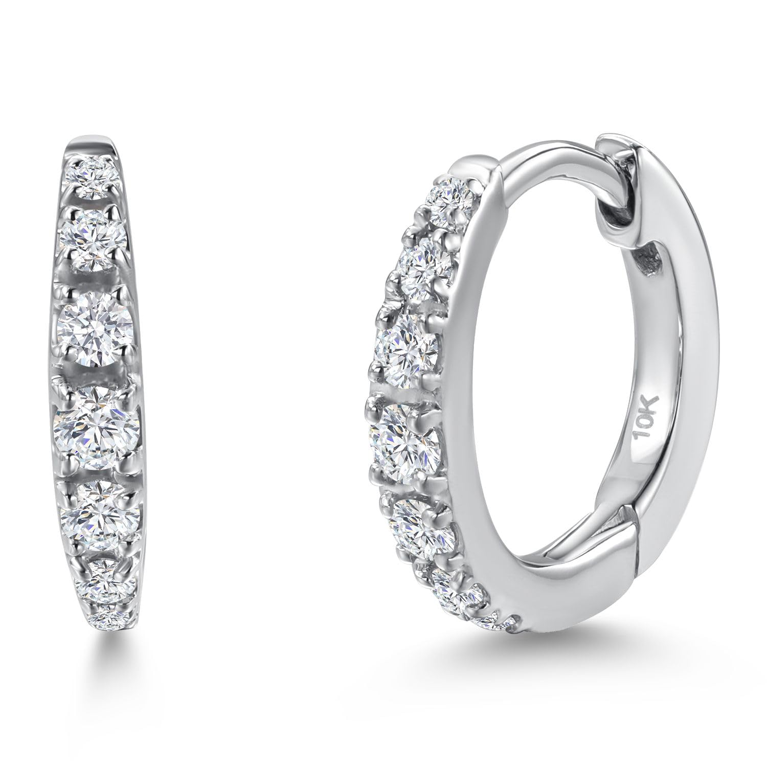 Gem Stone King 10K White Gold White Lab Grown Diamond Hoop Earrings for Women 0 14 Cttw G-H