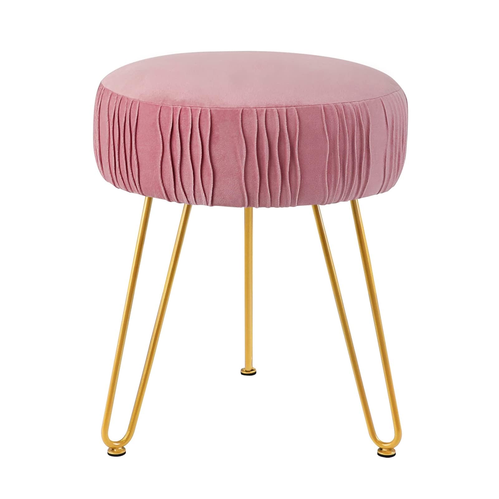 Tabouret de maquillage plissé rose pour créer un coin coiffeuse cosy dans la chambre
