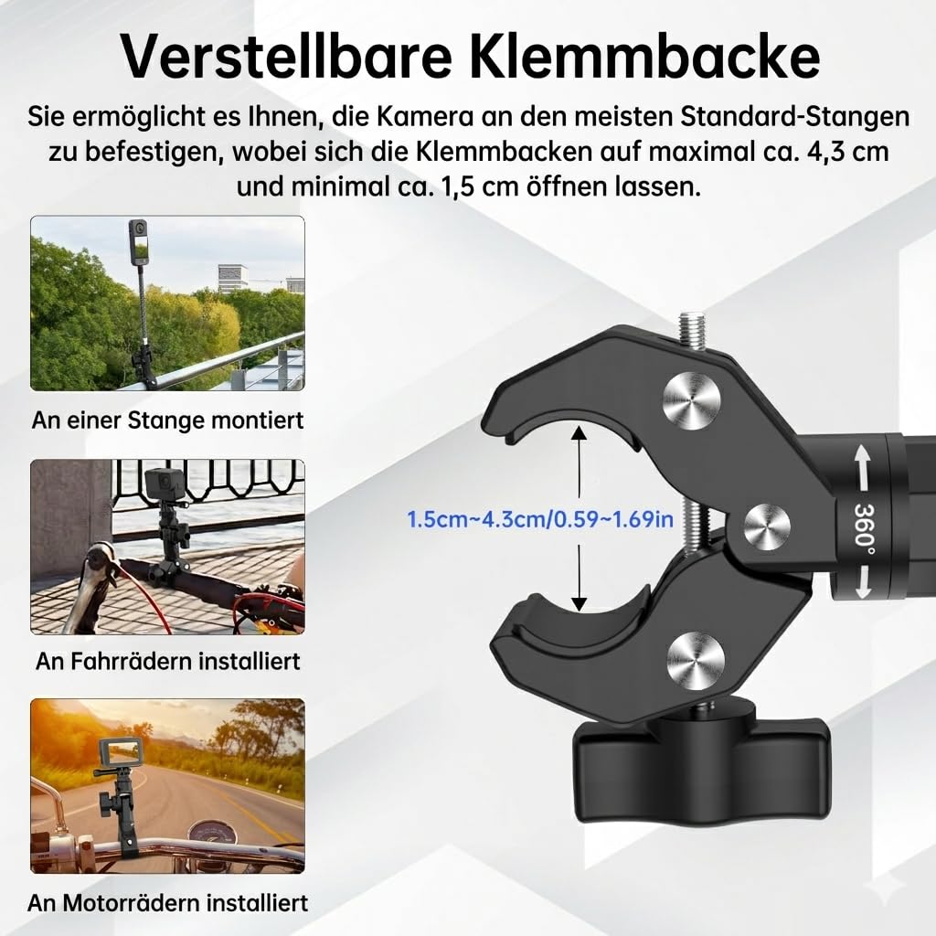Action-Kamera-Zubehör,Action Cam Motorrad Halterung | Action-Kamera Zubehör-Set für Lenker, Carbon-Verlängerung (20 cm), für Insta360 X5 X4 X3 GO 3S GoPro DJI Osmo Action