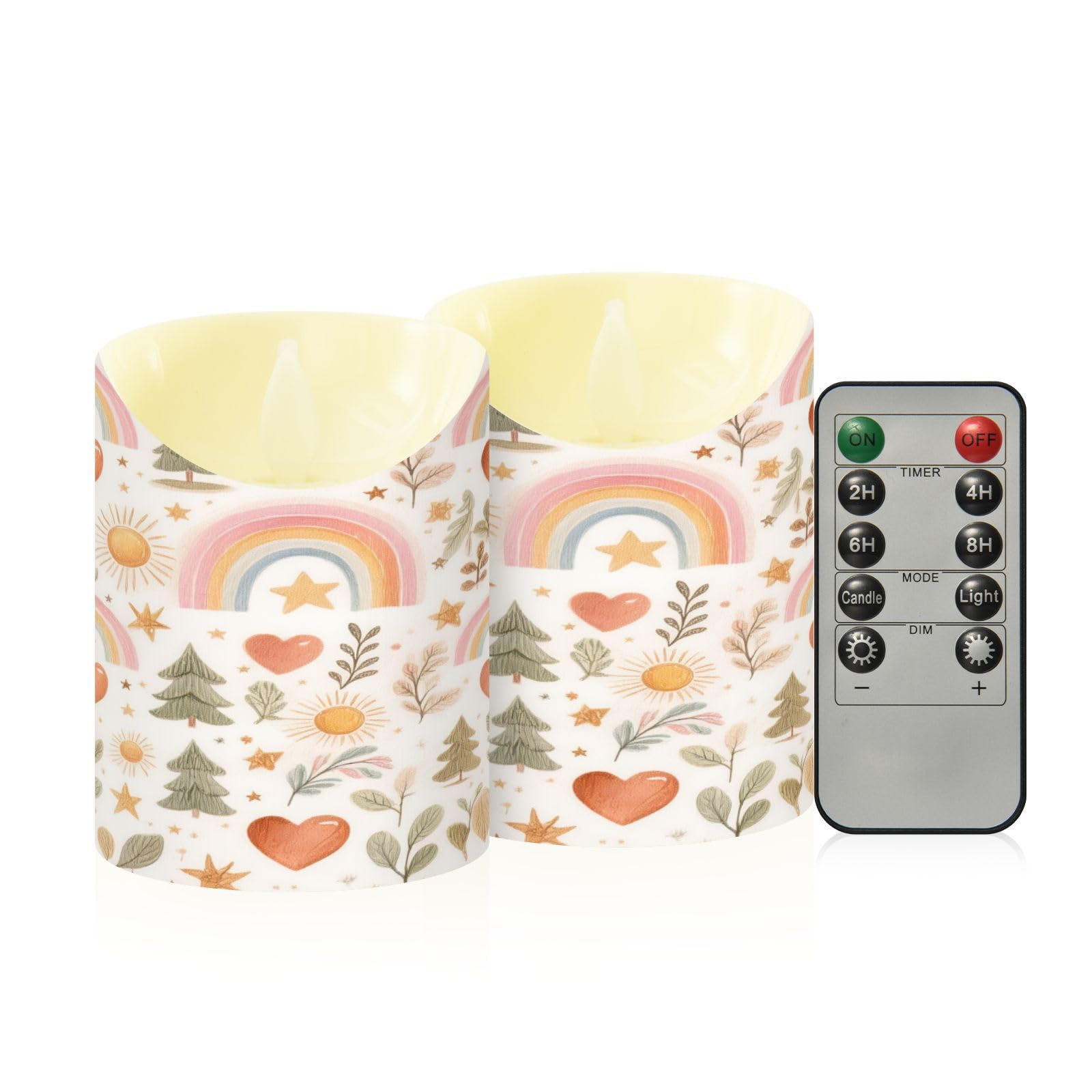 Cgiub Rainbow Flameless Candles with Timer 2pcs Battery Operated Flickering Flameless LED Pillar Candles for Holiday Home Wedding Fireplace Decor