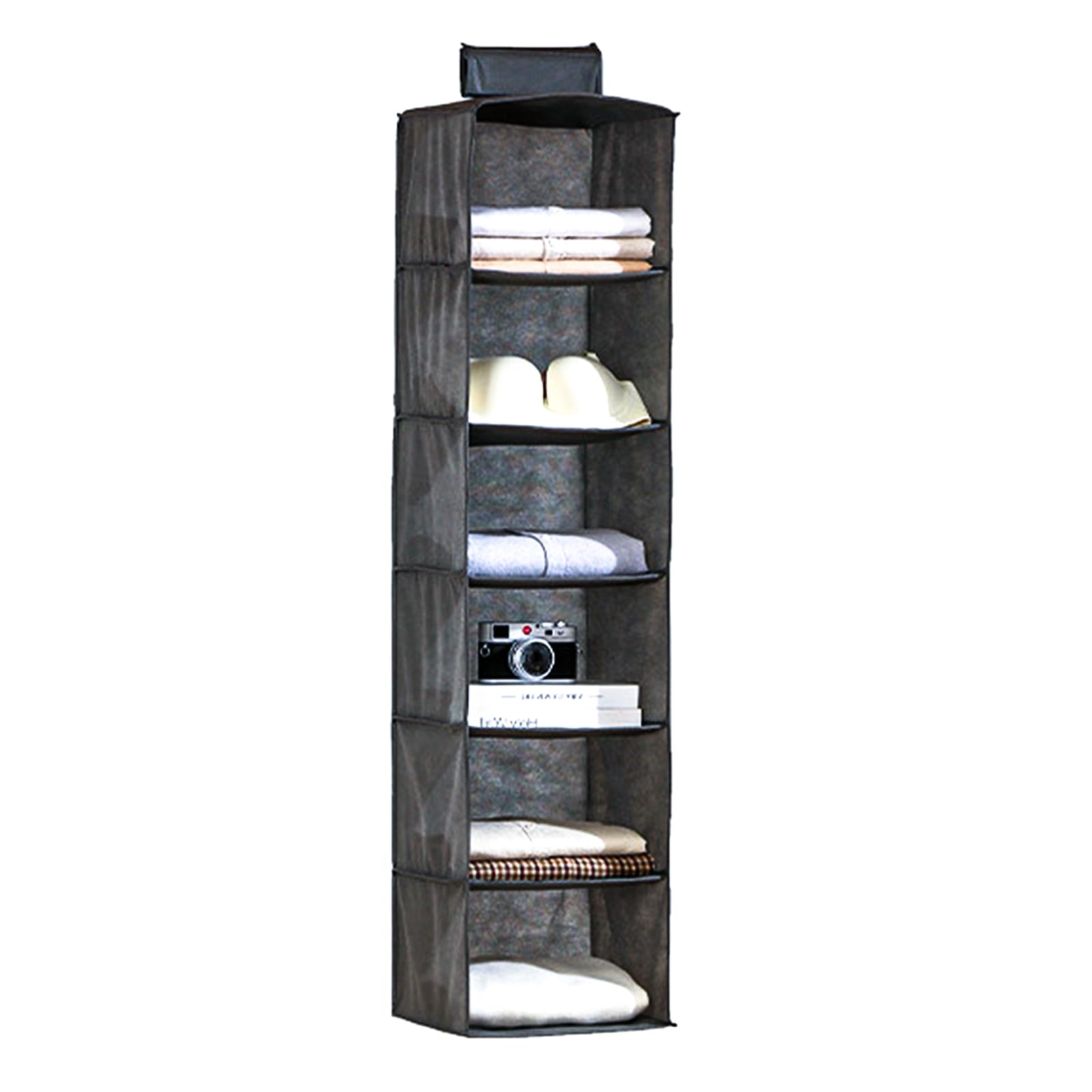 ASelected Hanging Wardrobe Storage Organiser with 6 Shelves,Foldable Wardrobe Clothes Organiser,Wardrobe Closet Organiser with Bamboo Sticks, Space Saving and Foldable,grey