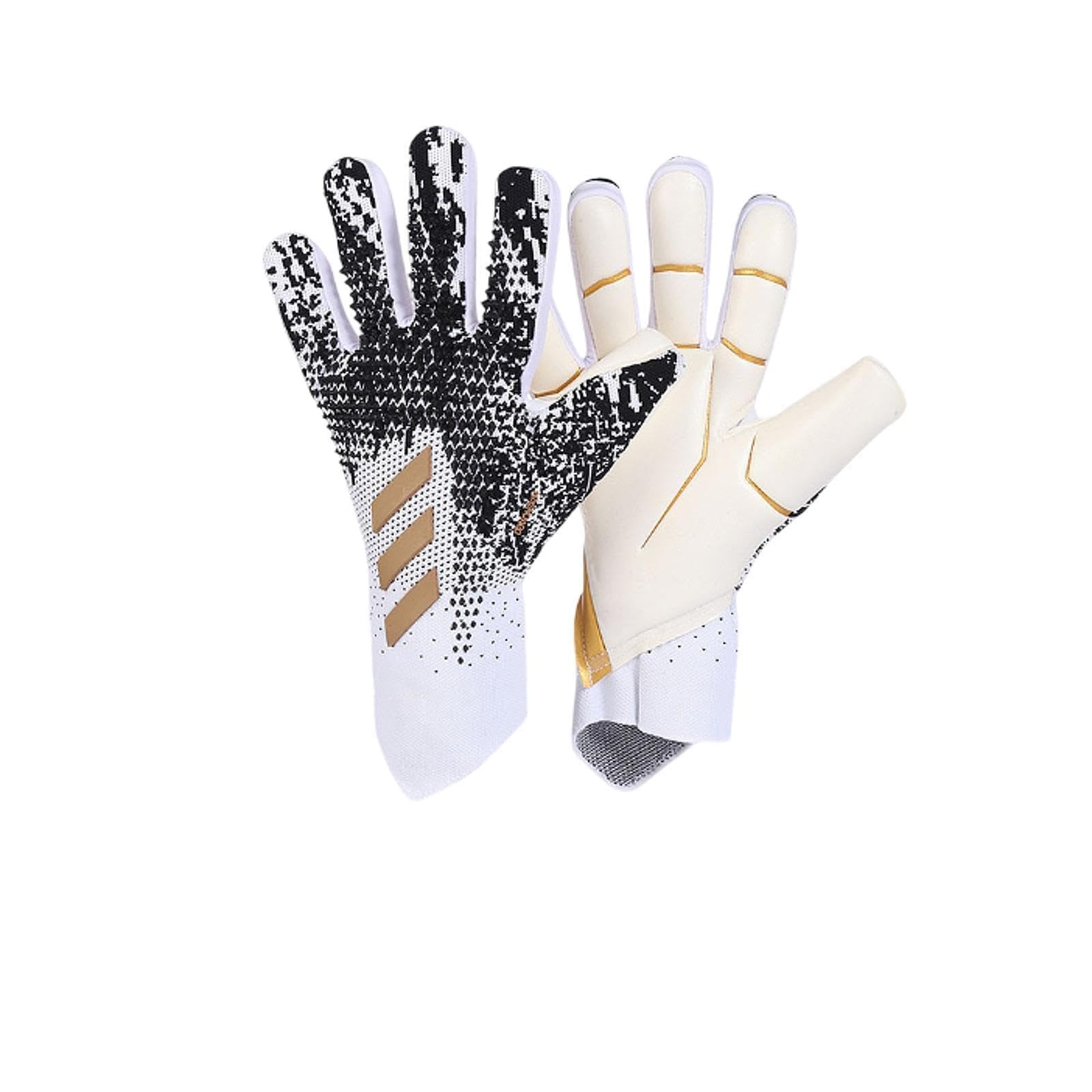 Soccer Goalie Gloves Anti Slip Hand Protector Professional Goalkeeper Gloves Size 7 White and Gold|Professional Goalkeeper Gloves with Finger Protection – 3D Embossed Grip Rubber Football-image-30