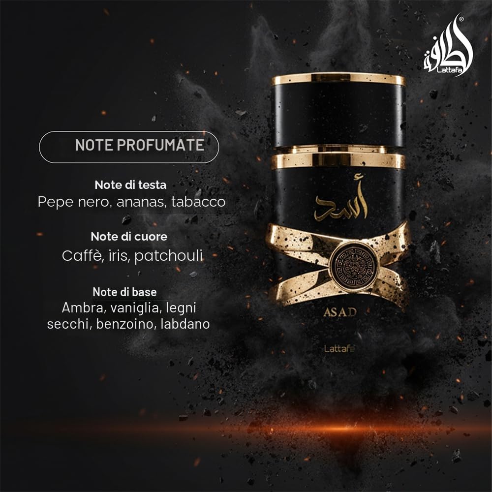 Lattafa Profumo di lusso importato Asad Premium Rinfrescante Oud e Musk Fragrances Eau De Parfum 100 ml unisex (confezione da 1)