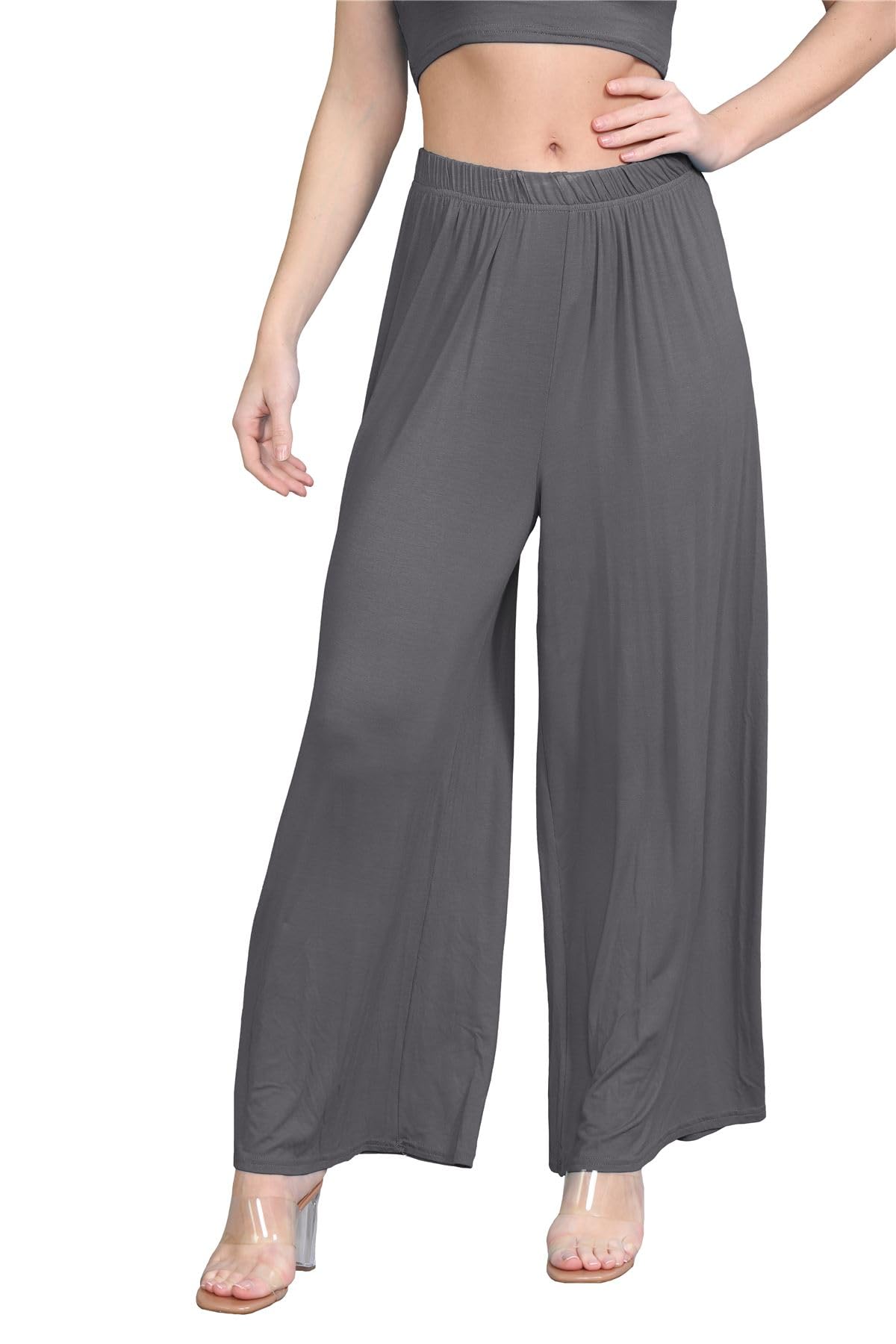 Hamishkane Women's Charcoal Hamishkane® Plain Flared Palazzo Elasticated Waist Wide Leg Yoga Pants For Uk Elegant Palazzo Trousers For Uk - Ideal Summer Trousers