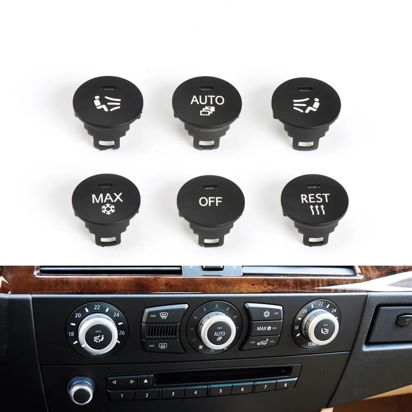 Auto-Bedienknopf, Schaltknöpfe, Knopf, AC-Knopf, Reparaturkappe, MAX AUTO OFF REST, Sitzbelüftung, kompatibel mit BMW 5er E60 E61 (Color : Model A No.1)