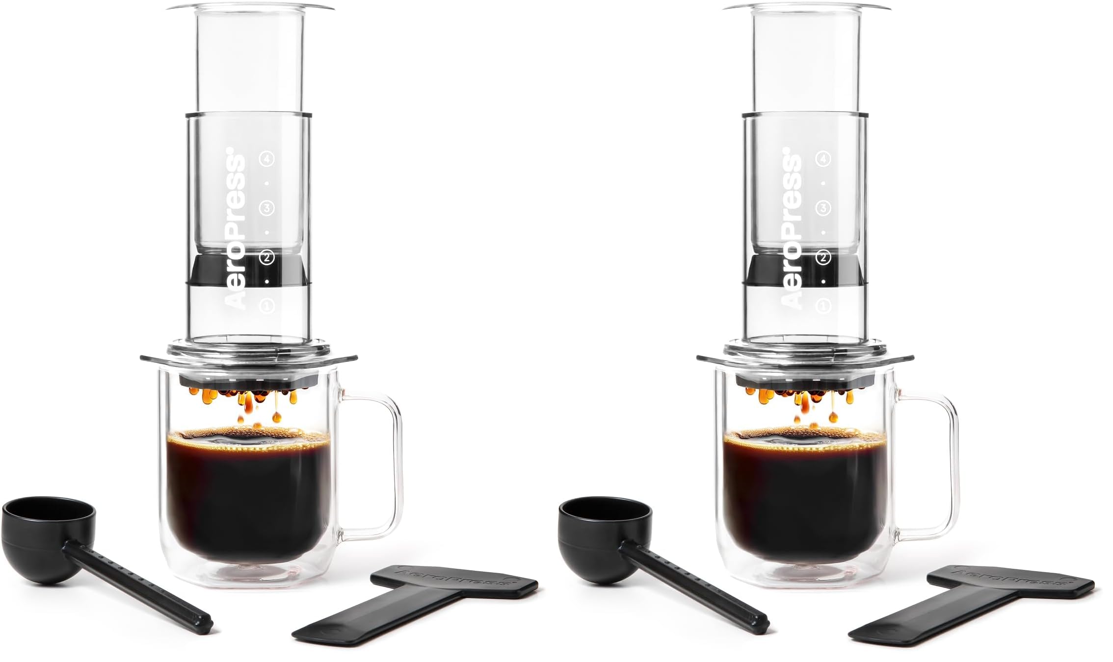 AeroPress Clear Coffee Press - All-in-One French Press, Pour-Over &amp; Espresso Style Manual Brewer, 2 Min Brew for Less Bitterness, More Flavor, Small Portable Coffee Maker, Travel &amp; Camping (Pack of 2)