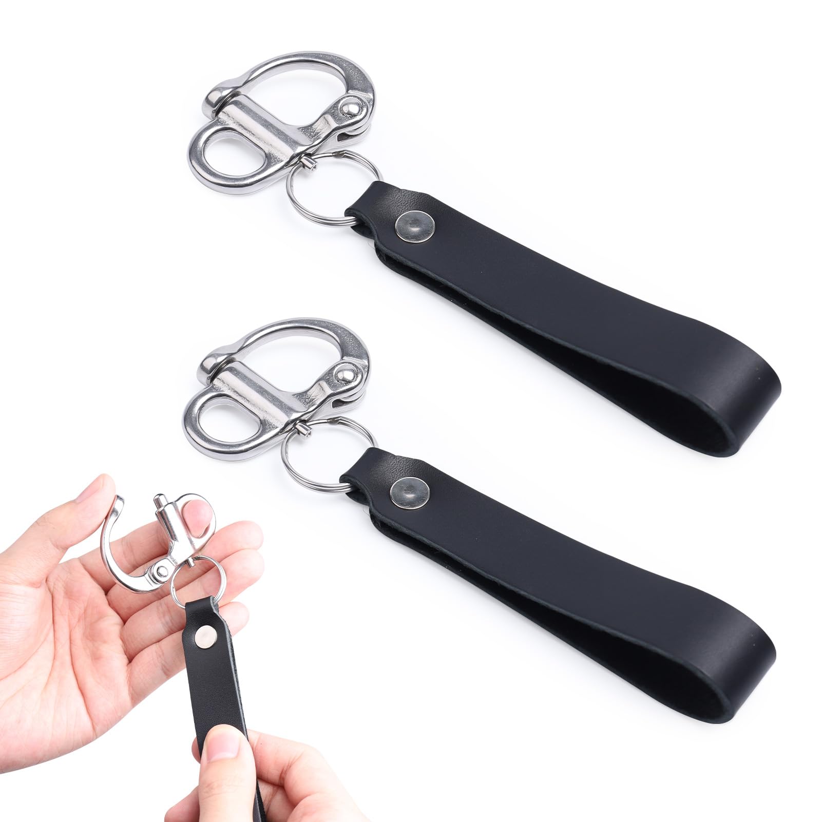 RiaYer Quick Release Snap Shackle - 316 Stainless Steel with Leather Handle for Keychain, Lanyard & Boat Gear