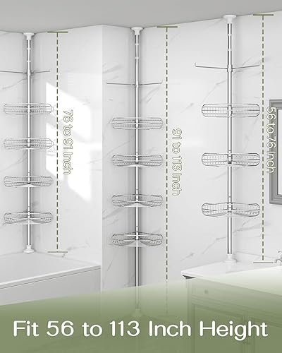Miniatura 3 de ALLZONE Poste de tensión esquinero para regadera, estantes ajustables de 4 niveles, organizador de ducha de baño a prueba de óxido para