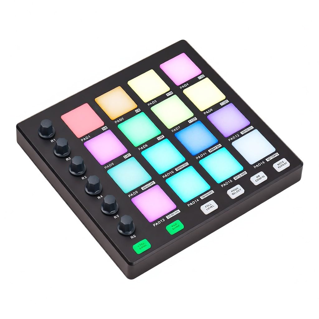 Máquina de creación ritmos controlador MIDI portátil con 6 perillas asignables repetición notas botones nivel completo y software producción pad USB para musical principiantes