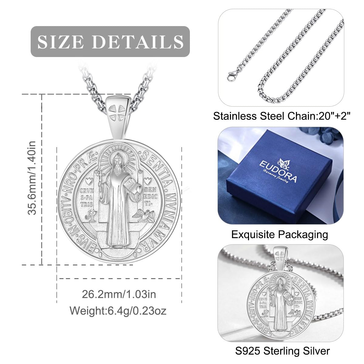 Sterling Silber 925 Kreuz Kette Heilige Christophorus Benedikt Maria Wundertätige Medaille Erzengel Medaille Gabriel Metatron Siegel der 7 Erzengel für Damen Herren Frauen