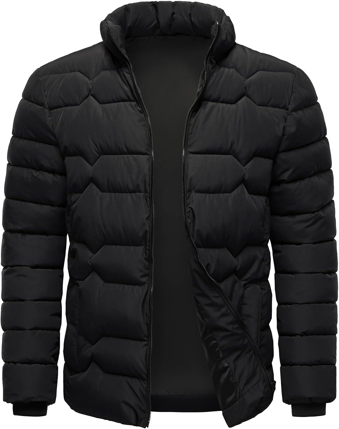 HOOD CREW Mens Puffer Jackets Lightweight Warm Winter Coats Stand Collar Full Zip Windproof Insulated Jacket - Image 3