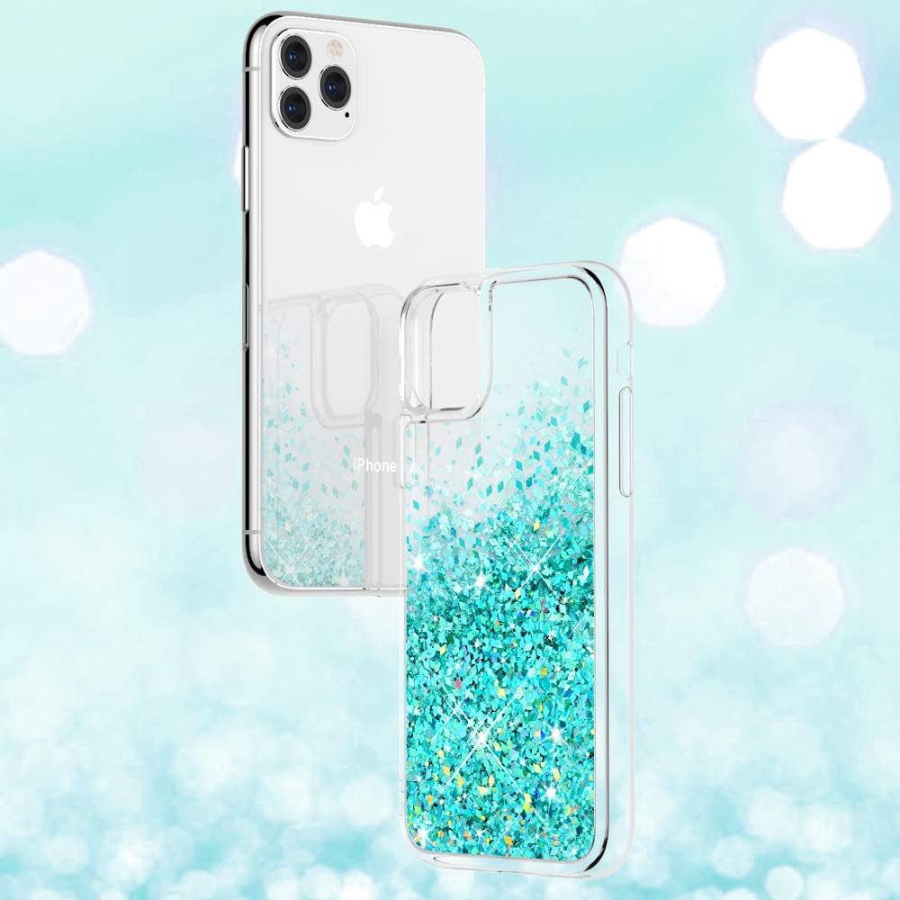 Maxdara Glitter Liquid Case for iPhone 11 Pro Case for Women Girls (Screen Protector) Bling Shiny Sparkle Luxury Pretty Soft TPU Phone Case for iPhone 11 Pro 5.8 inches (Teal)