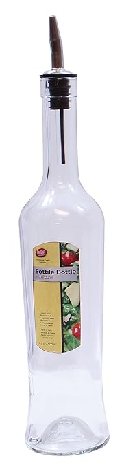 TableCraft H933 Cash & Carry Sottile Glass Bottle, 17 oz., Hand wash only, Stainless Steel Pourer, Clear