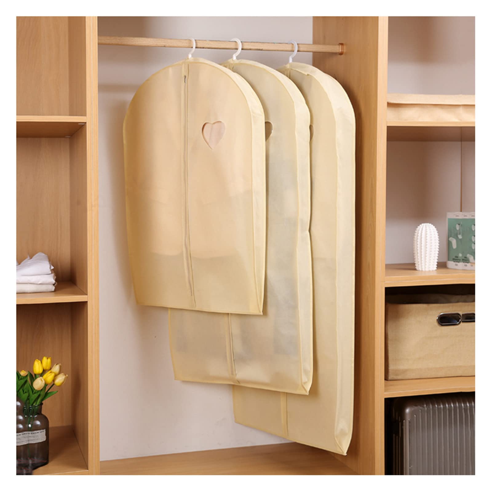 bolsas para ropa, fundas para ropa, bolsas de almacenamiento con cremallera, fune almacenamiento con cremallera, funda para ropa a prueba de polvo para camisas, trajes, abrigos, faldas,Beige