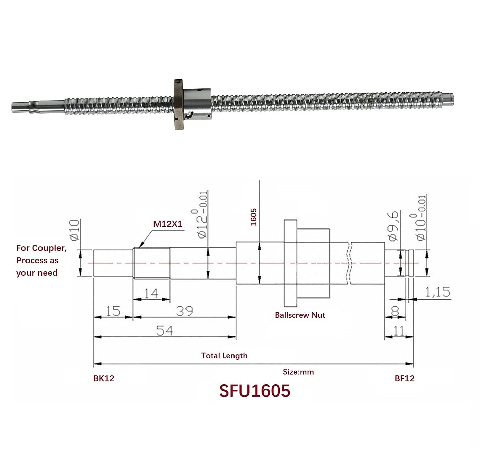 SFU1204 Kugelumlaufspindel 700 Mm – Null Spiel, Gerollt, Ohne Seitliche Lager – Für CNC & Co