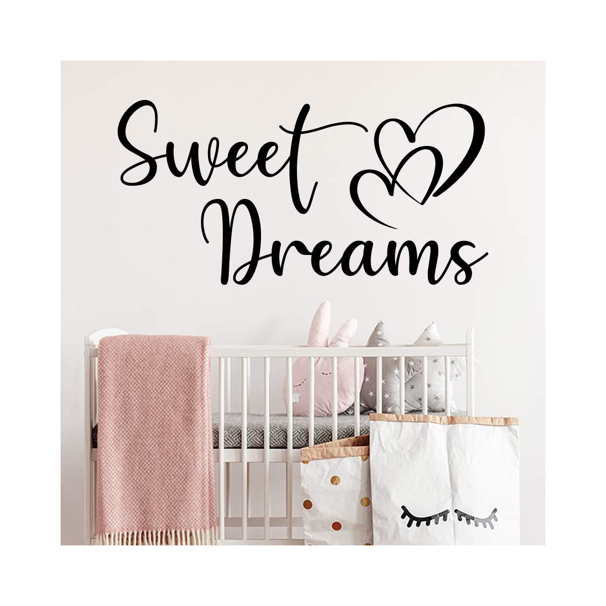 Stickerdeen Black | Sweet Dreams Quote Wall Sticker - Decoration Removable Nursery, Baby Bedroom Art Vinyl Decal Gift | (Large) (Black)