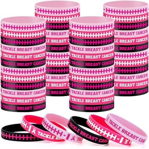 Cunno 120 Pcs Breast Cancer Awareness Bracelets Bulk Pink Ribbon