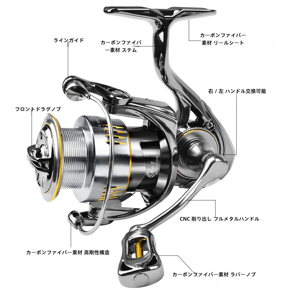 Amazon | 【PERSIMMONUP】軽量 スピニングリール LAシリーズ 1500S