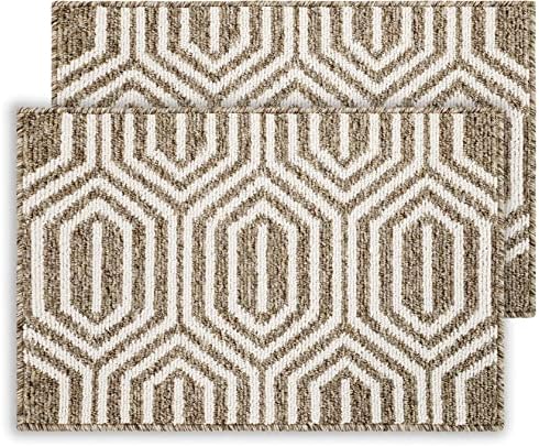 Emerson 2-Pack Indoor Doormats, 32" x 20" – Low Profile Front Door Mats – Welcome Outdoor Entrance Rugs – Machine Washable & Water Absorbent – Home Entryway Mats – Heavy Duty + Non-Slip (Brown)