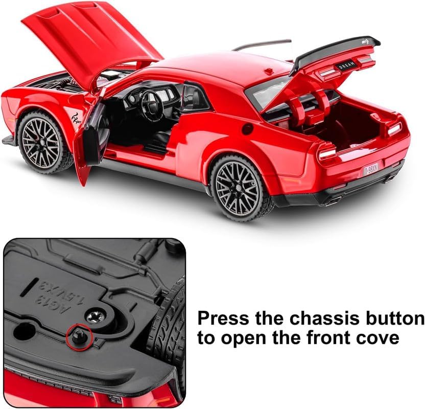 Image of Alokik Enterprise Compatible for 1:24 Dodge Challenger SRT Toy Car Model, Diecast Collectible Pull Back Model Car with Sound and Light, Toy Gift Vehicles for Adults Kids Boys Girls【Red】
