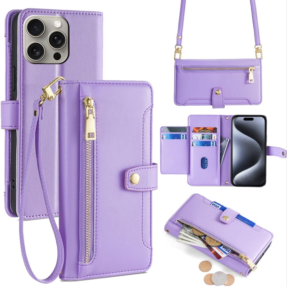 Cover Compatible with Motorola Moto G53 / G13 / G23 / G53Y / G53J Zipper Wallet【6 Card Slot】【Flip Stand】【Magnetic Clasp】【Phone Case】 Lanyard Purple