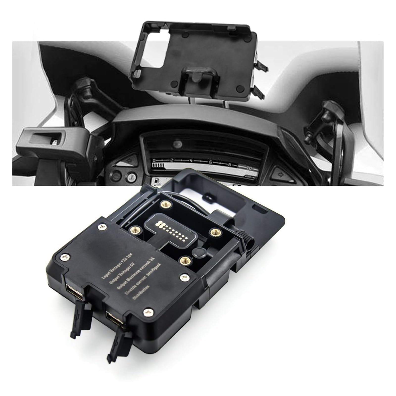 EMENAR GPS Navigation Mount Support Navigation pour Pare-Brise Moto Support Smartphone GPS pour VFR1200X pour Crosstourer 2012-2015 Support Téléphone (Couleur : Silver Combination A)