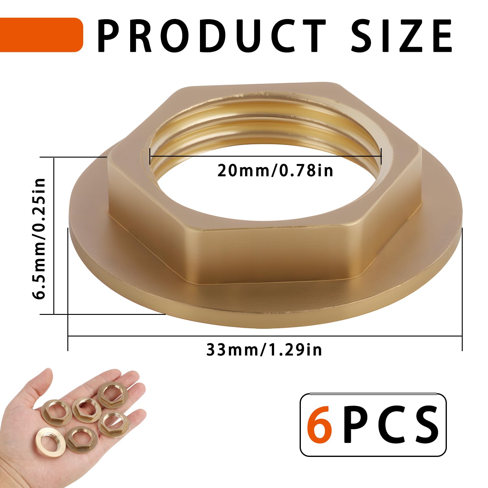 Set di 6 dadi di sicurezza esagonali a flangia in ottone G1/2" per rubinetto, lavello, accessori idraulici