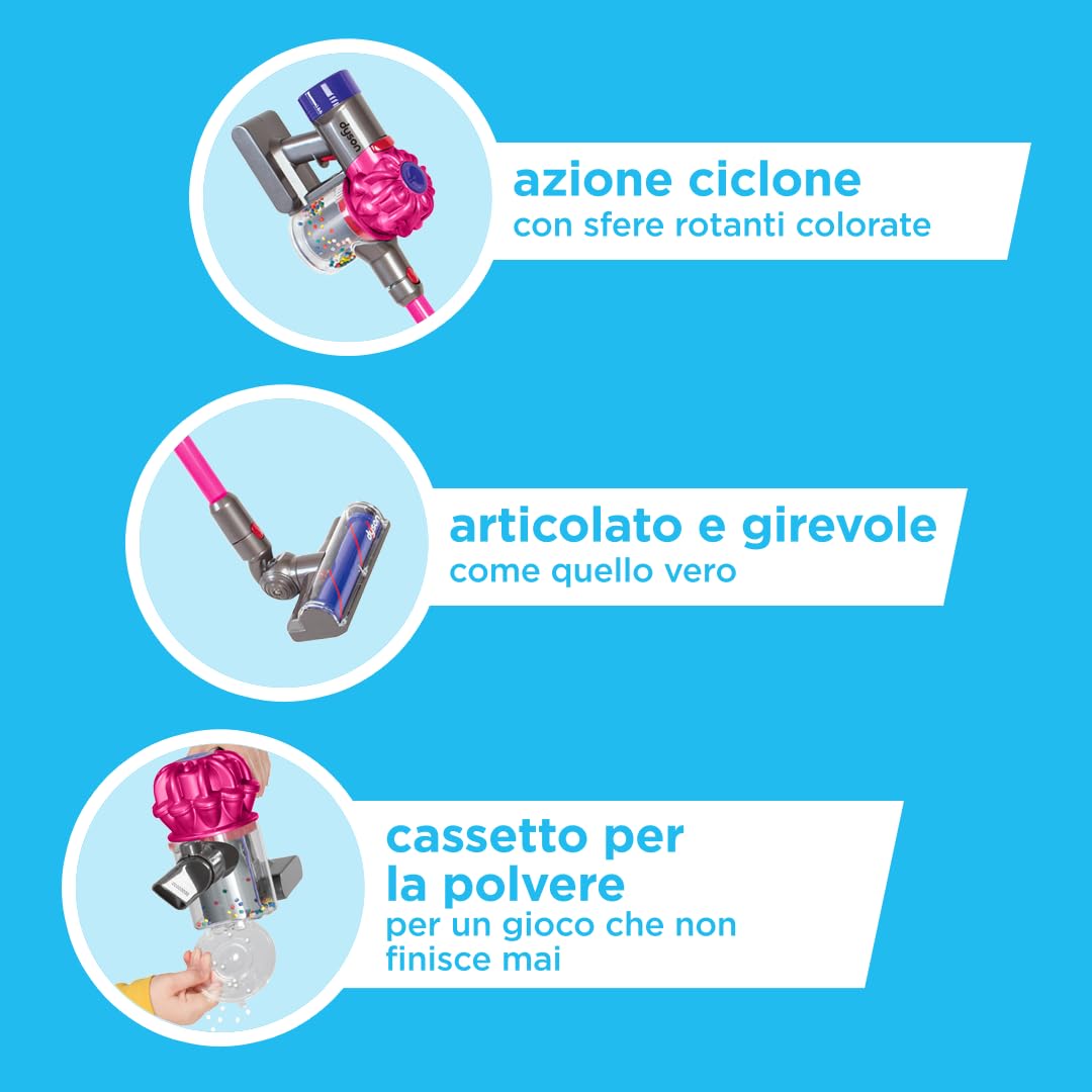 Casdon Dyson aspirapolvere senza filo | Aspirapolvere Dyson giocattolo interattivo ufficialmente autorizzato per bambini da 3 anni in su | Giochi di ruolo realistici e divertenti!