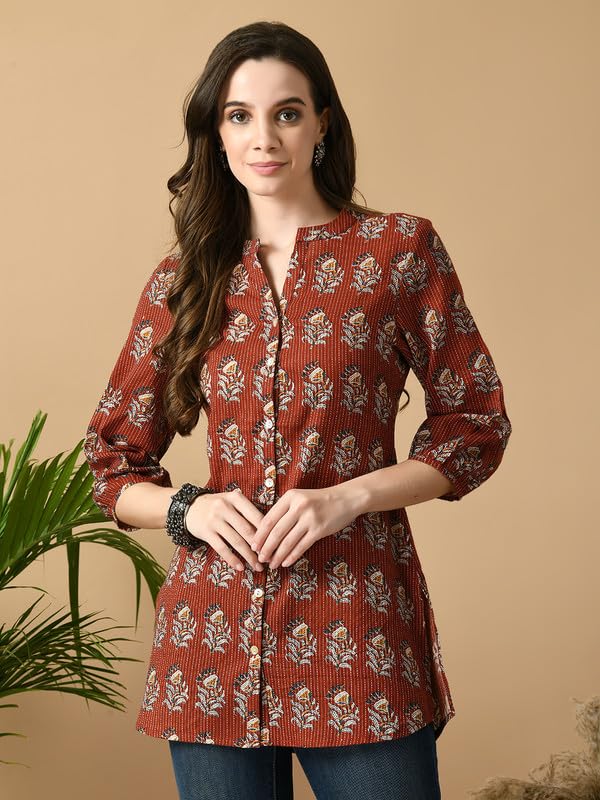 Image of Meesan Women's Casual Ethnic 3 /4 Sleeve Printed Tunic