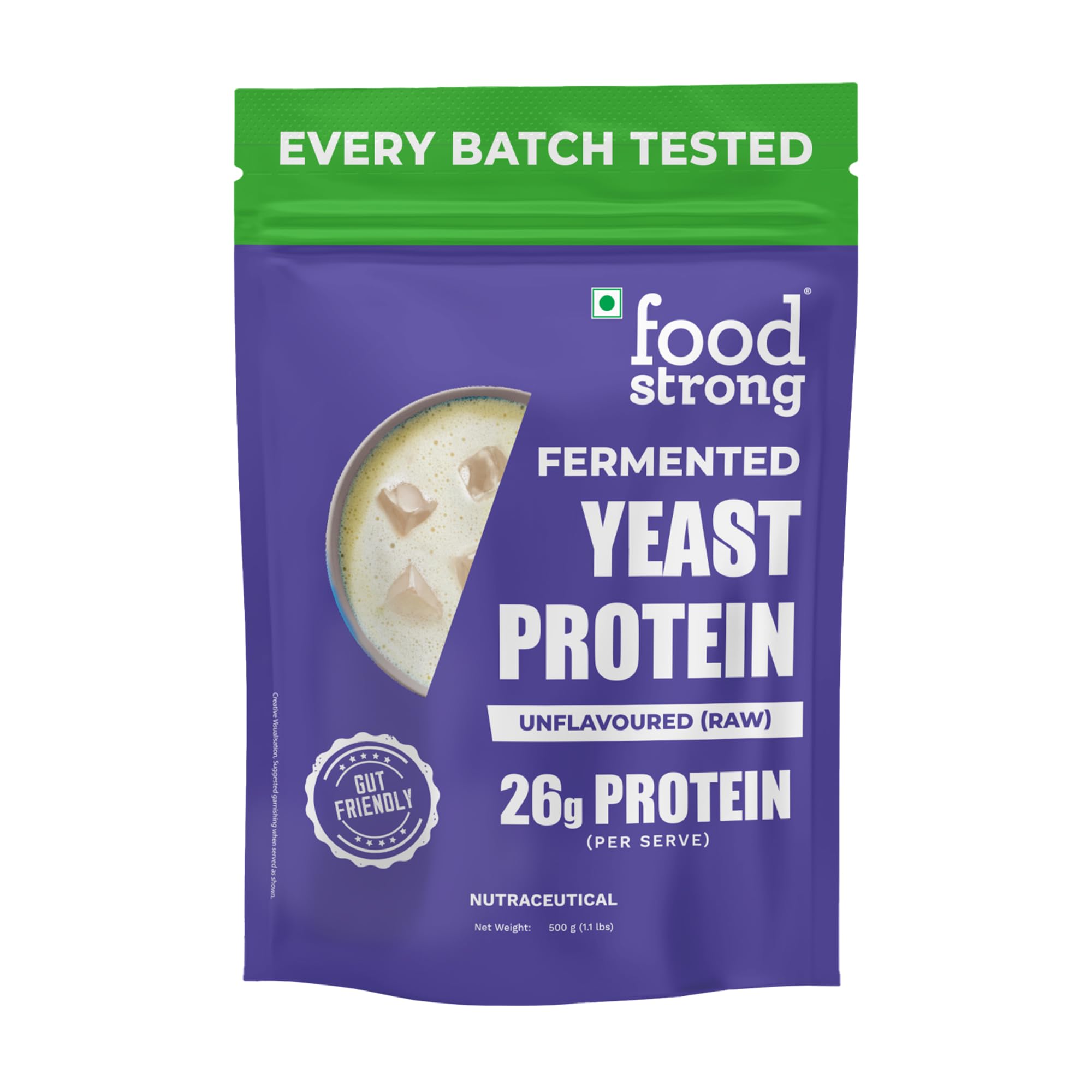 [BRSRGYAOAQHAI3A6] Foodstrong Fermented Yeast Protein - Unflavoured | 26g Complete Plant Protein with Probiotics, Digestive Enzymes, & Indian Herbs | Vegan | No Sugar | 500g