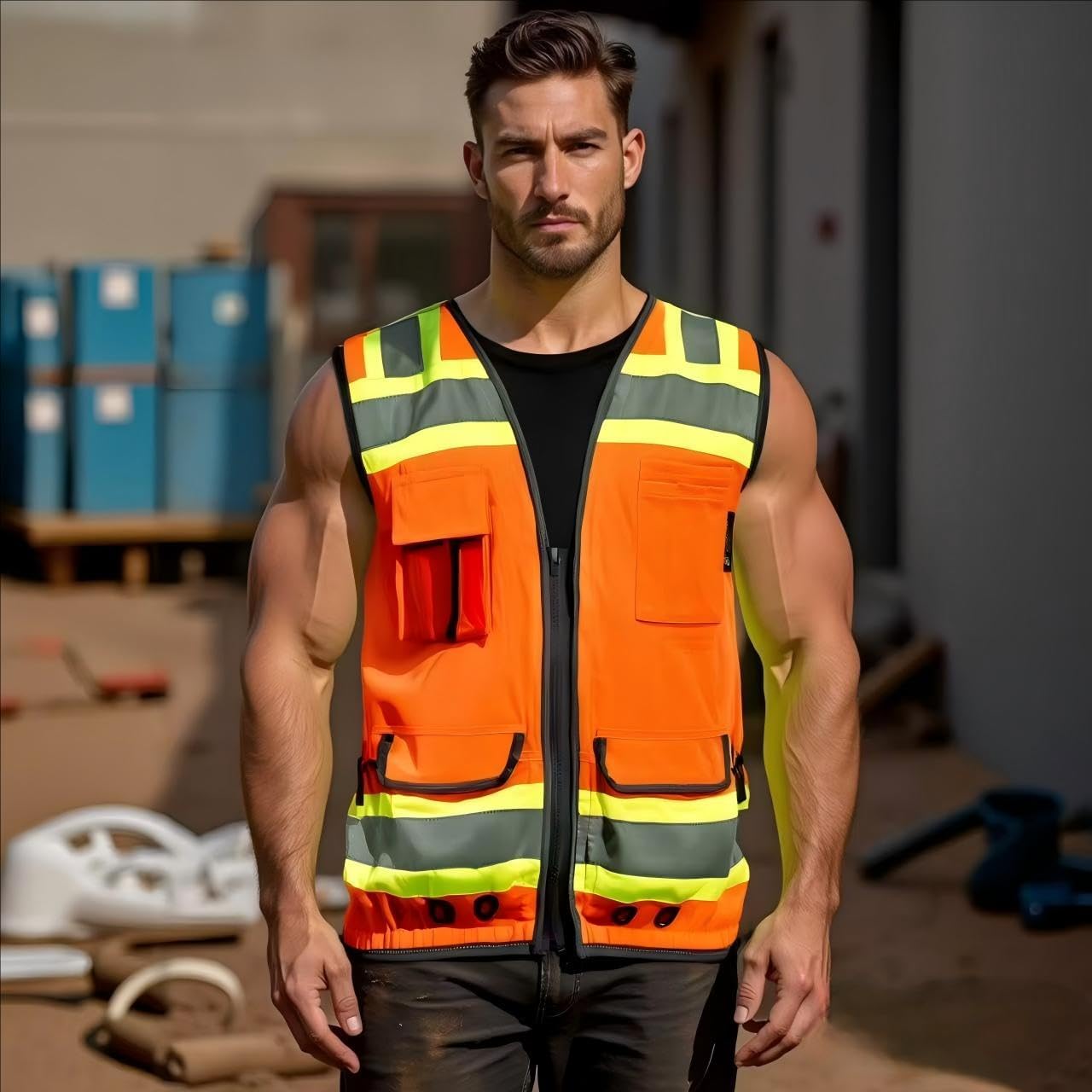 Gasoline High Visibility Safety Vest For Men-Class 2 Heavy Woven Engineer Vest with Padded Neck to Support, surveyor vest
