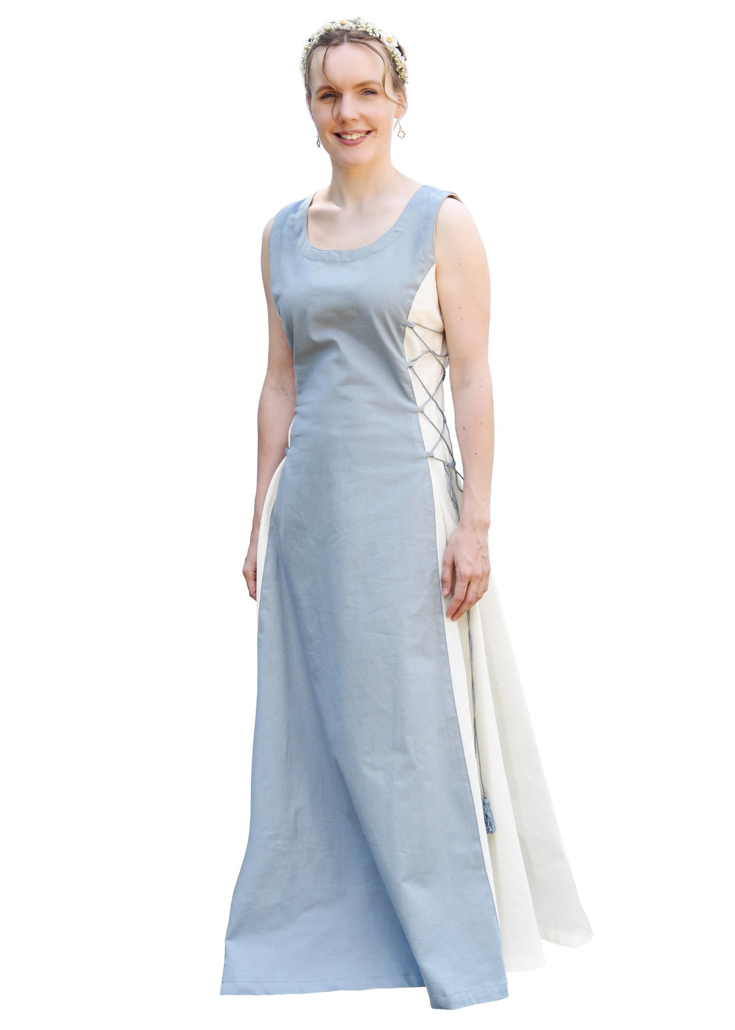 Battle-Merchant - Jarle Sleeveless Medieval Dress - for Women - Medieval Viking Costume LARP Fantasy - Blue Grey/Natural - XL