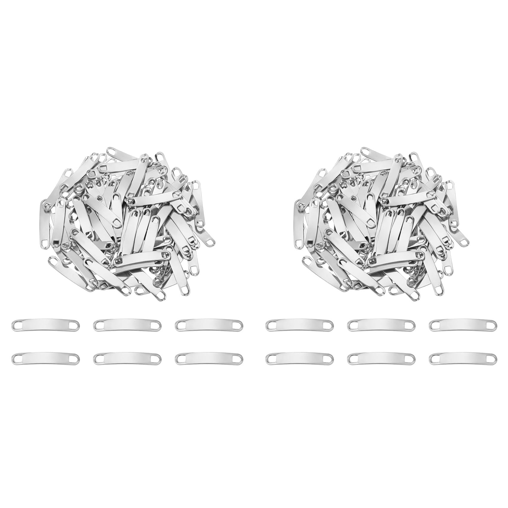 Hndhbfgrt 200Pcs Stamping Blank Tag 34mm Stainless Steel Link Connector Metal Blank Charm Curved Link Charm Engravable Blank Tag