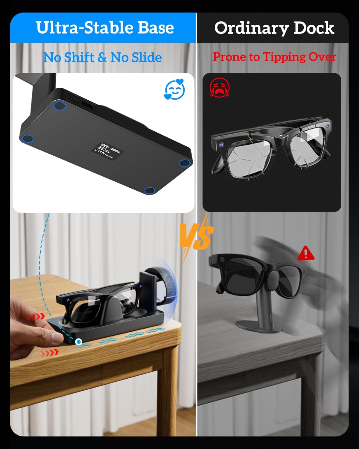 Charging Dock for Meta Ray-Ban Display Smart Glasses & Meta Neural Band, 2-in-1 Fast Charging Station with Anti-Slip Stable Base, LED Indicator, USB Output & Type-C Input, Smart Glasses Charger Stand
