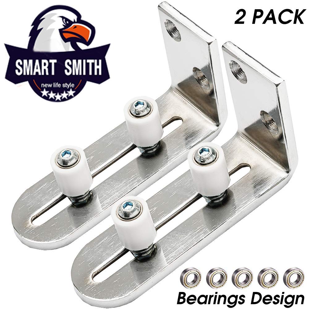 Ball Bearings Design!!!2 Pcs Barn Door Floor Guide Chrome Finished | Stay Roller Sliding Adjustable | Completely Flush to Floor | Durable Steel Frame 2 Pcs (Silver)