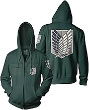 Ripple Junction Attack on Titan Men's Authentic Full Zip-Up Sweatshirt w/Chest Pockets Epaulettes Officially Licensed