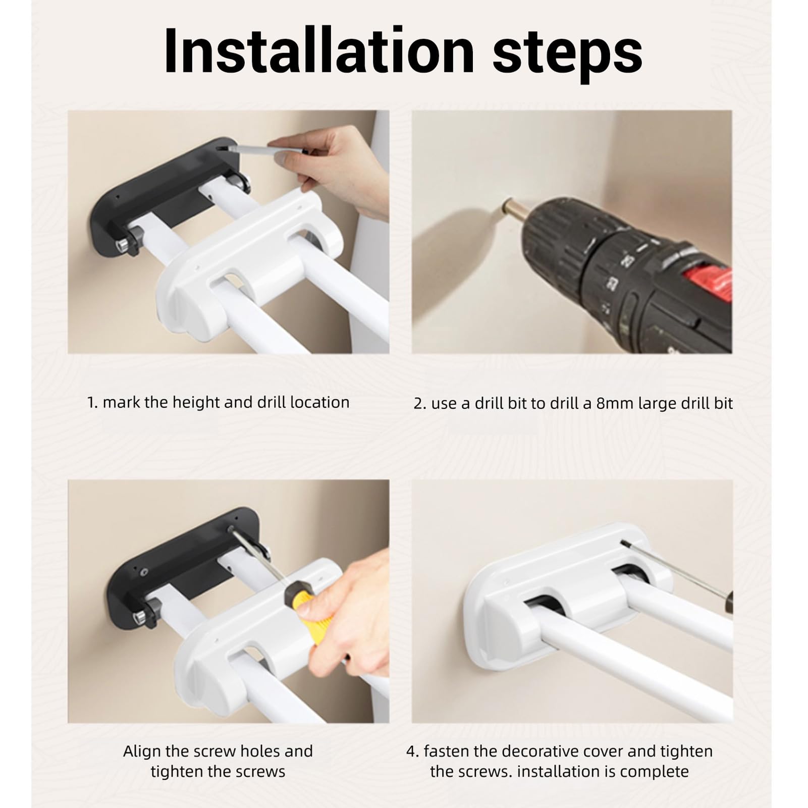 ZJchao Barra de Seguridad Abatible para Inodoro, Barra de Apoyo Plegable que Ahorra Espacio para Baños Pequeños, Altura Ajustable, Soporte Resistente para Personas Mayores y Asist