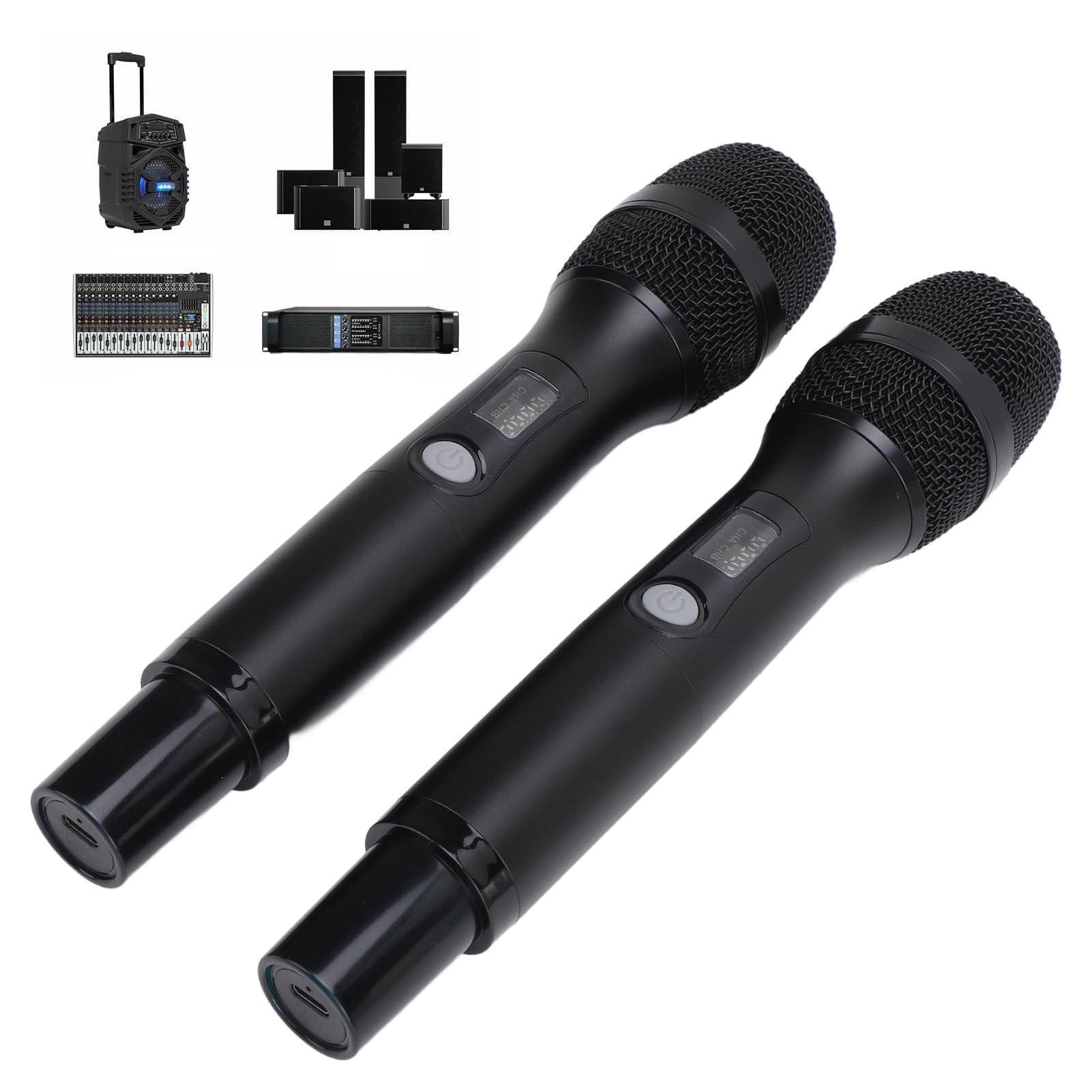 Mikrofon do Karaoke Podwójny Mikrofon Bezprzewodowy Ręczny Bezprzewodowy UHF Dynamic z ładowalnym Odbiornikiem do śpiewu KTV, Wyjątkowo Czysta jakość Dźwięku, kompatybilność