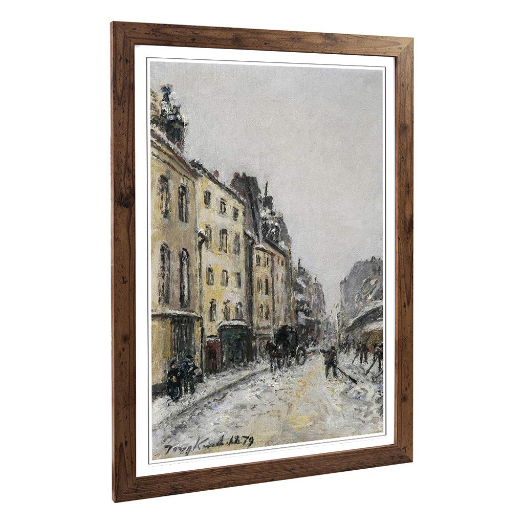 Big Box Art Framed Print of Johan Jongkind Snow Street Design | Wall Art Picture | Home Decor for Kitchen, Living, Dining Room, Bedroom, Hallway, Office, Walnut, A2 / 24.5x18 Inch / 62x45cm