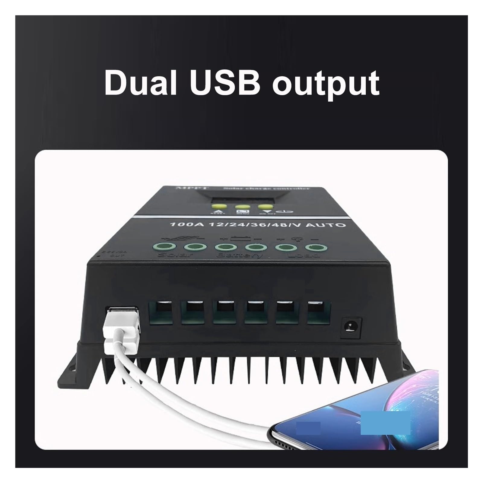 Kontroler ładowania słonecznego, Regulator Ładowania Słonecznego MPPT Podwójny Port USB Podświetlany Wyświetlacz LCD Panelu 12 V 24 36 48 Adaptacyjny