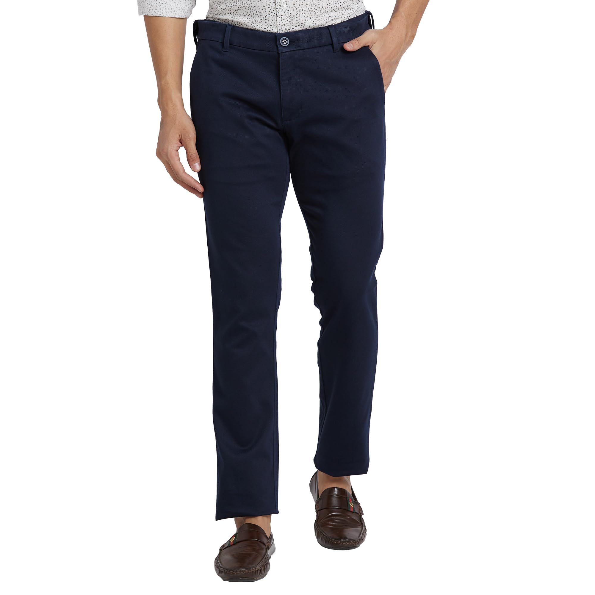 Men's Solid Pattern Lrt Fit Cotton Blend Flat Front Casual Trouser-image-34