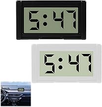 Set of 2 Mini Digital Car Clock LCD Electronic Dashboard Table Bathroom Clock Easy to Read with Adhesive Pad Ideal for Vehicles and Offices, Black and White