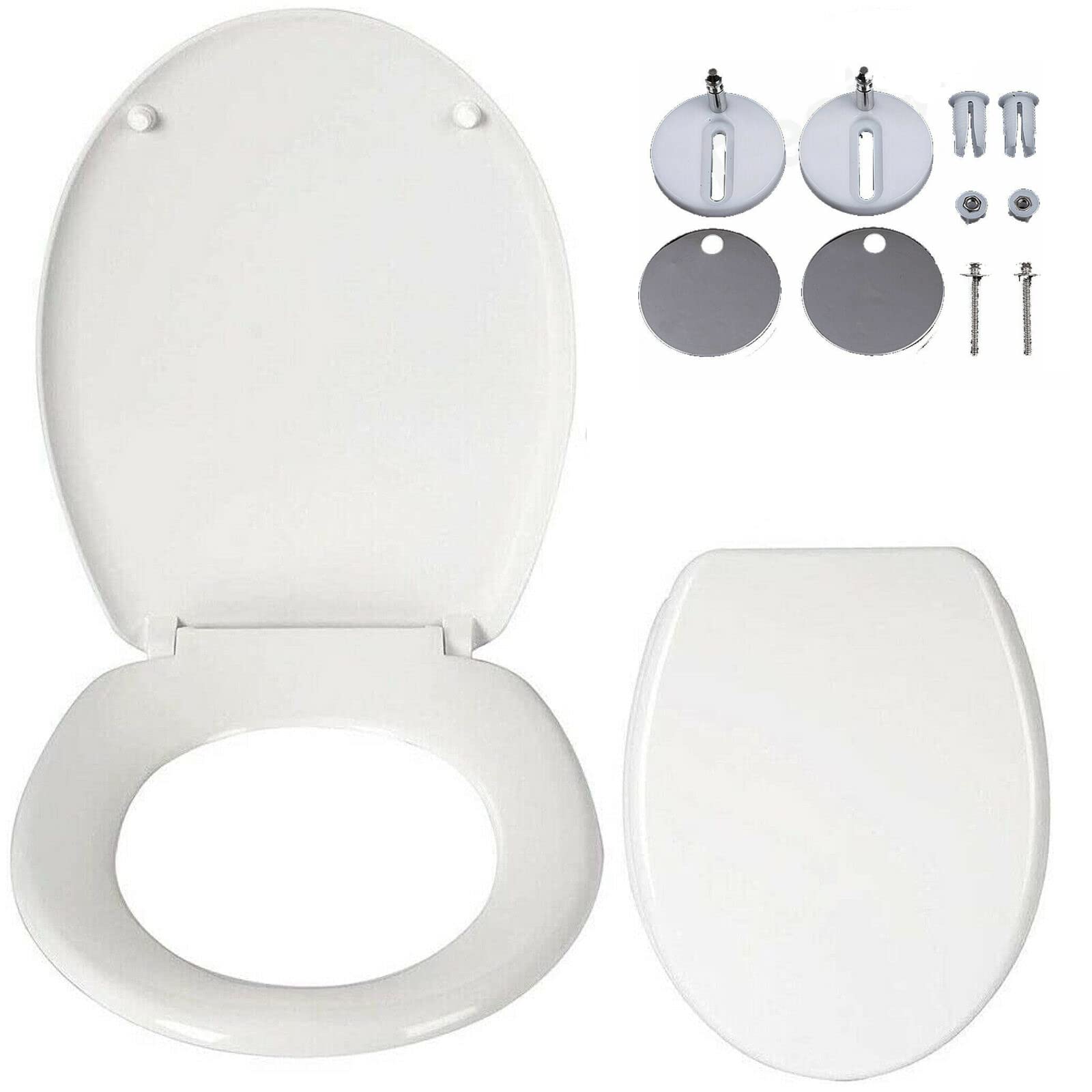 O-Shape Toilet Seat, Soft Close Toilet Seats White with Quick Release, Sturdy Duroplastic Anti-Bacterial Toilet Lid with Stainless Adjustable Hinges, Standard Toilet Seats WC Seats Loo Seat Toilet Lid